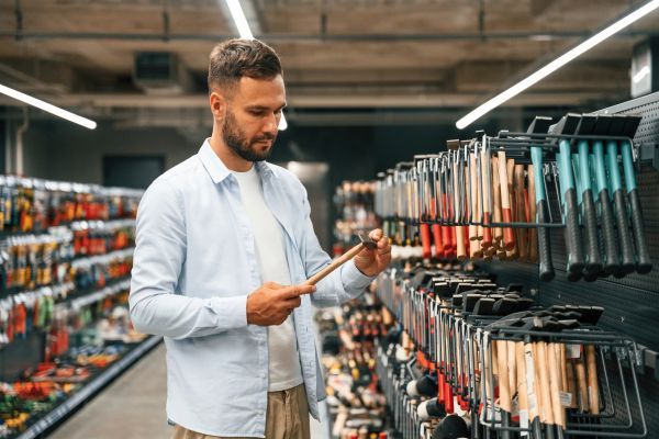 Man shopping for hammers