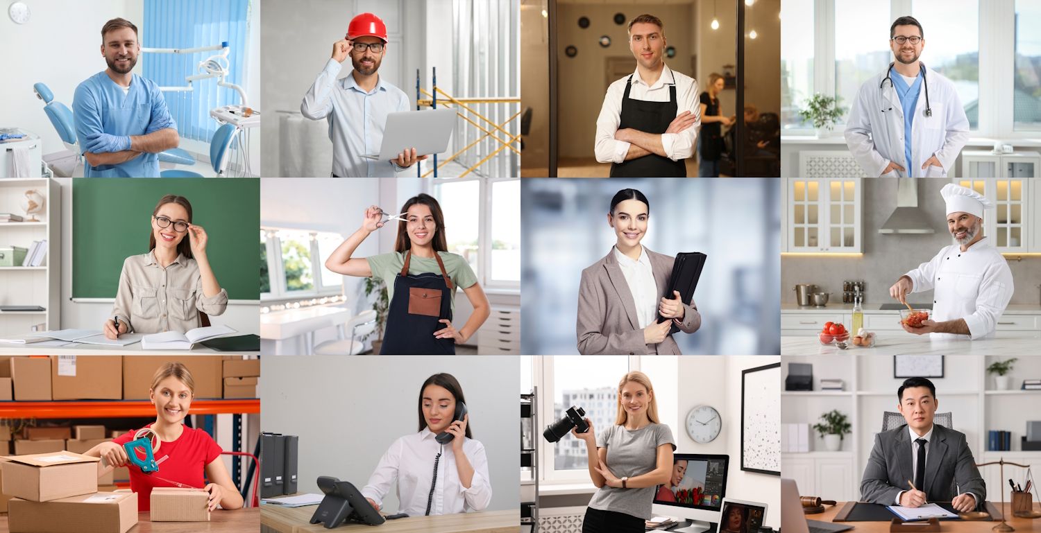 collage of business workers in various professional attire