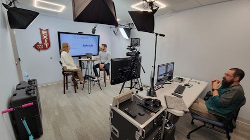 behind the scenes photo of a webinar being filmed