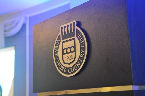 A close-up of the speaker's podium for the event